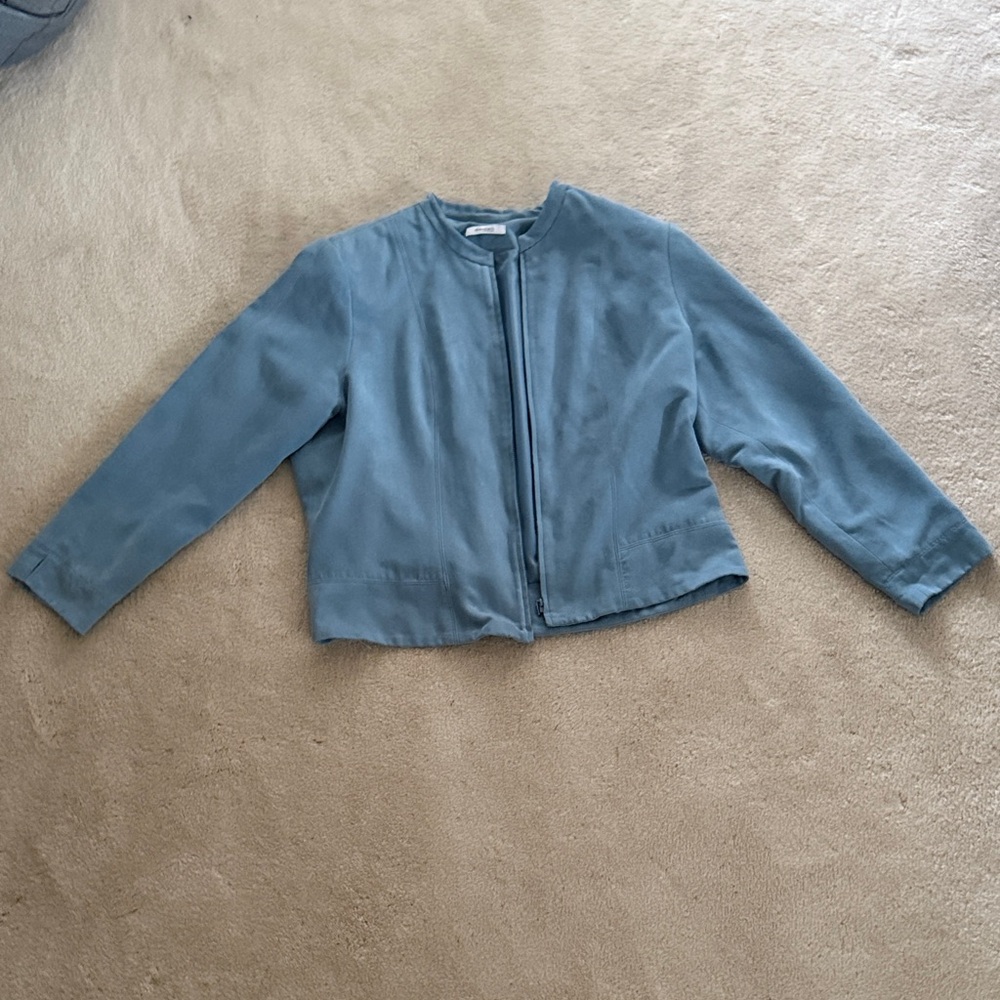 Dressbarn Woman Light Blue Faux Suede Zip Jacket
